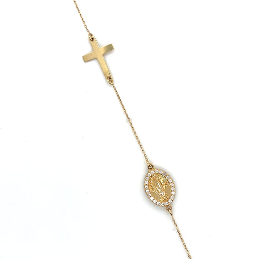 Armband 585/-Gold Kreuz & Maria Zirkonia