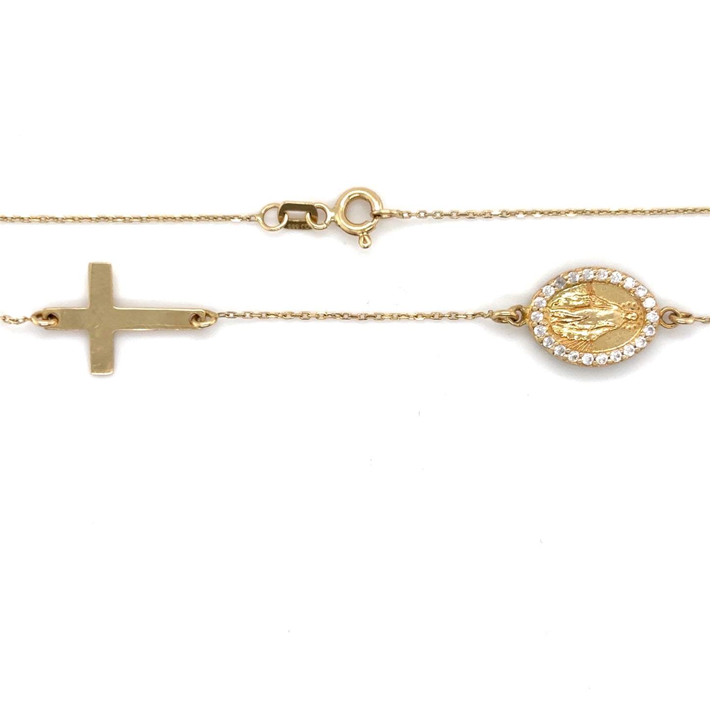 Armband 585/-Gold Kreuz & Maria Zirkonia
