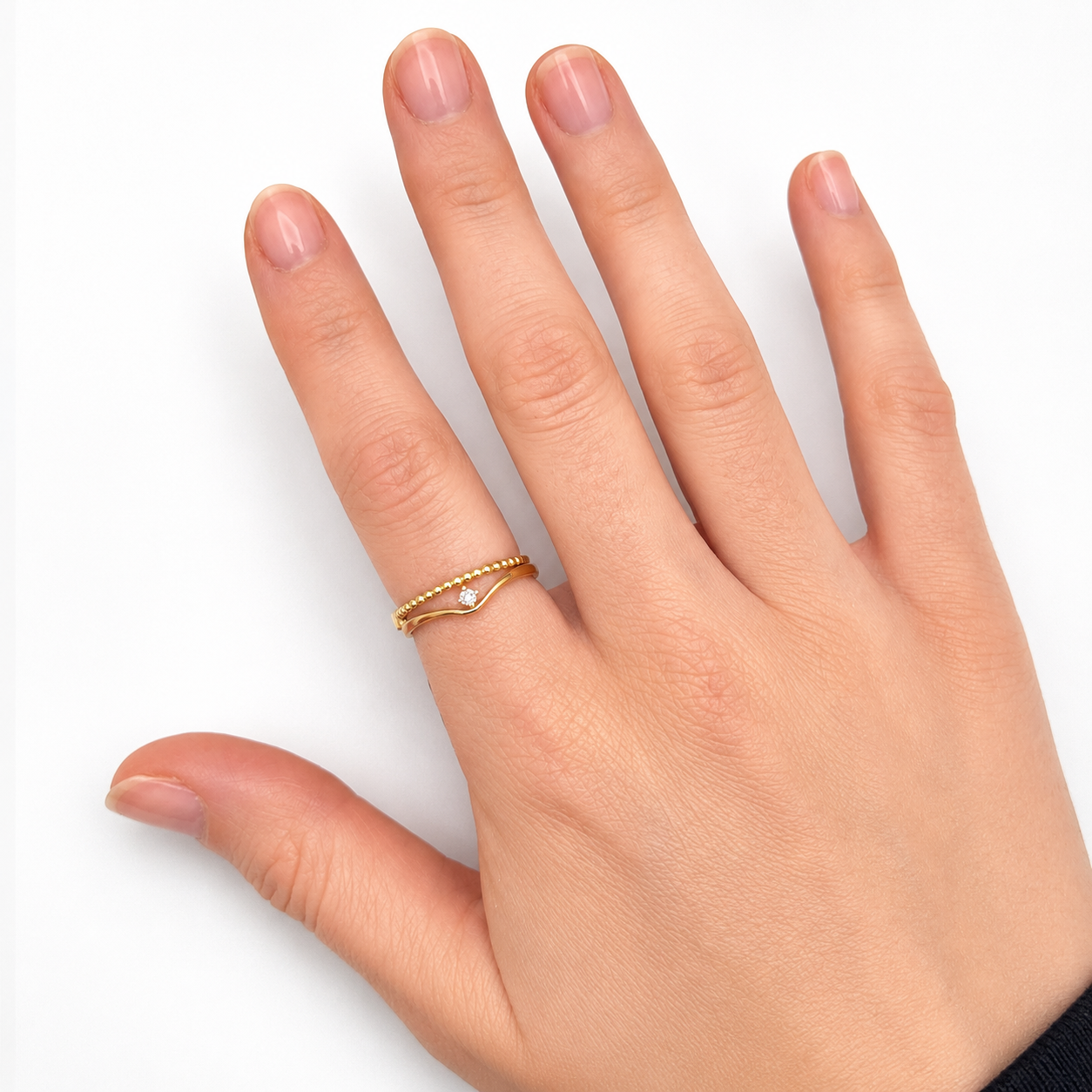 585 Gelbgold Ring mit Diamant 0,03 ct H-SI – Wishbone Design – Größe 54