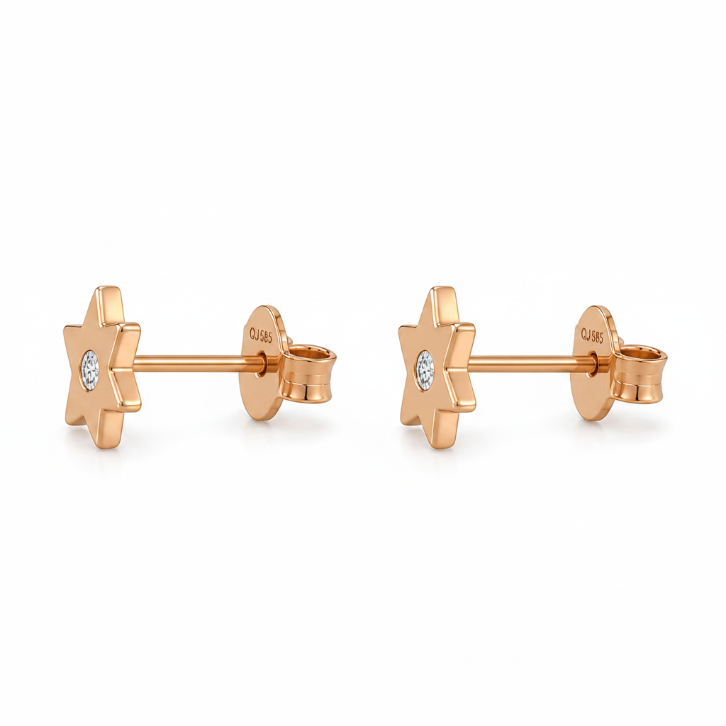 585 Rotgold Ohrstecker Stern mit Zirkonia – 7 mm