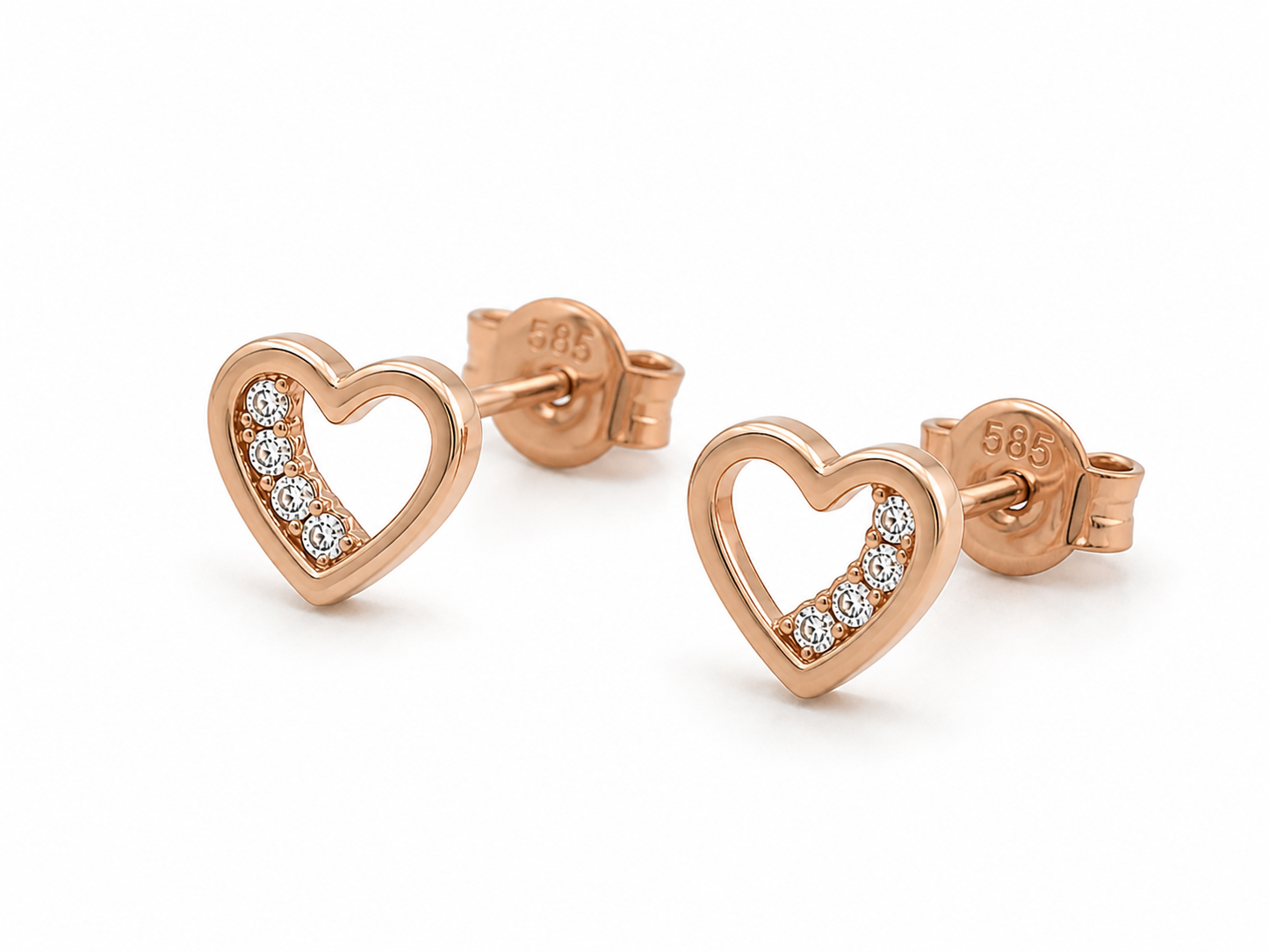585 Rotgold Ohrstecker Herz mit Zirkonia – 7 mm