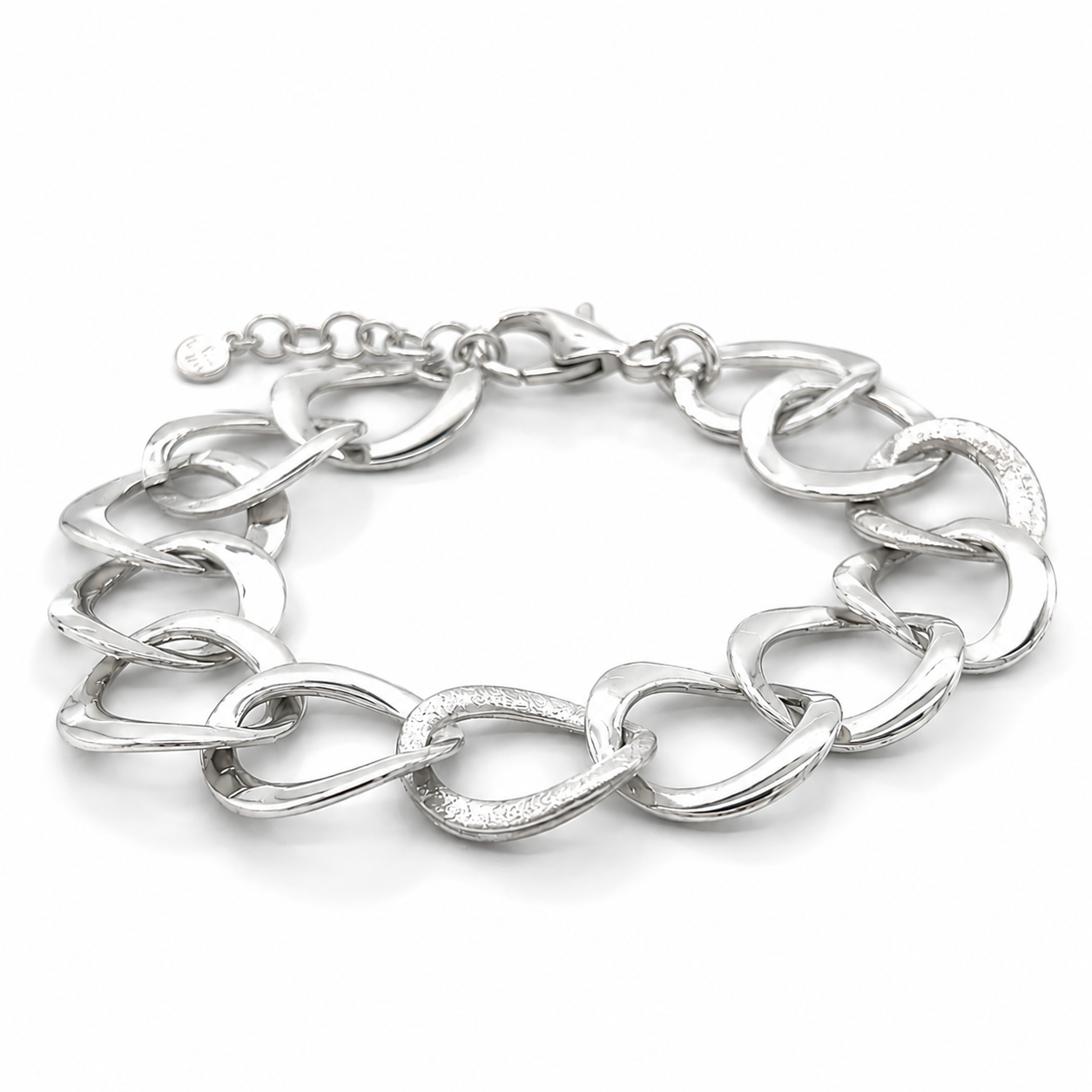 Silberarmband 925 Sterling Silber rhodiniert mit strukturierter Oberfläche
