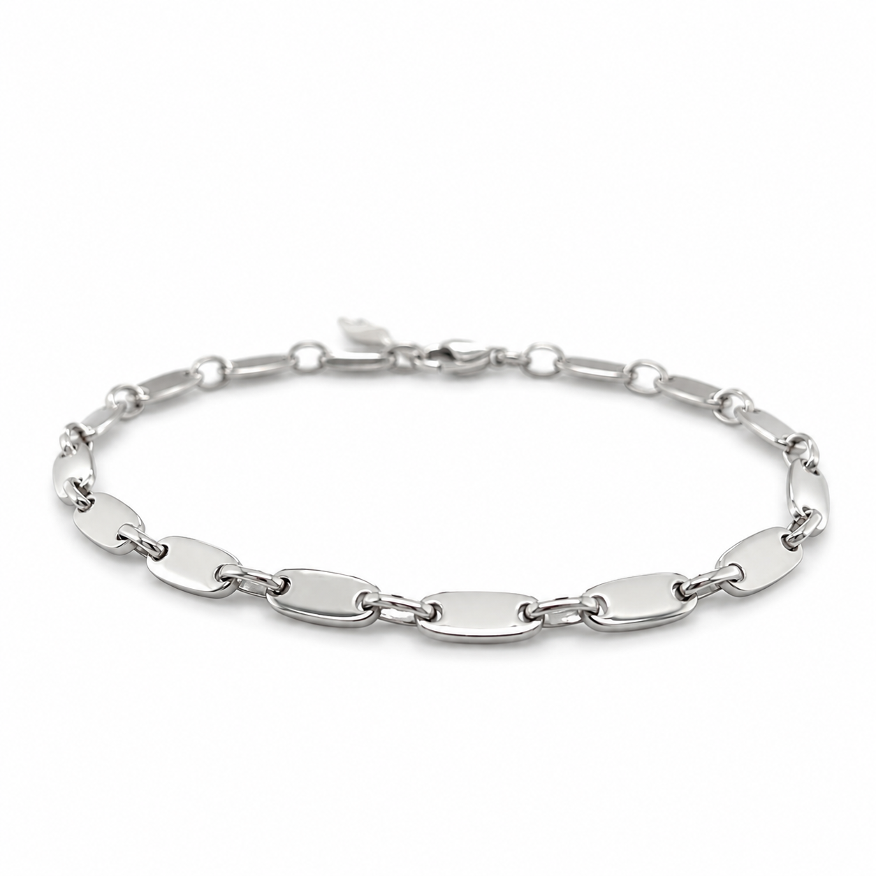 Rhodiniertes Silberarmband mit polierten Plättchengliedern