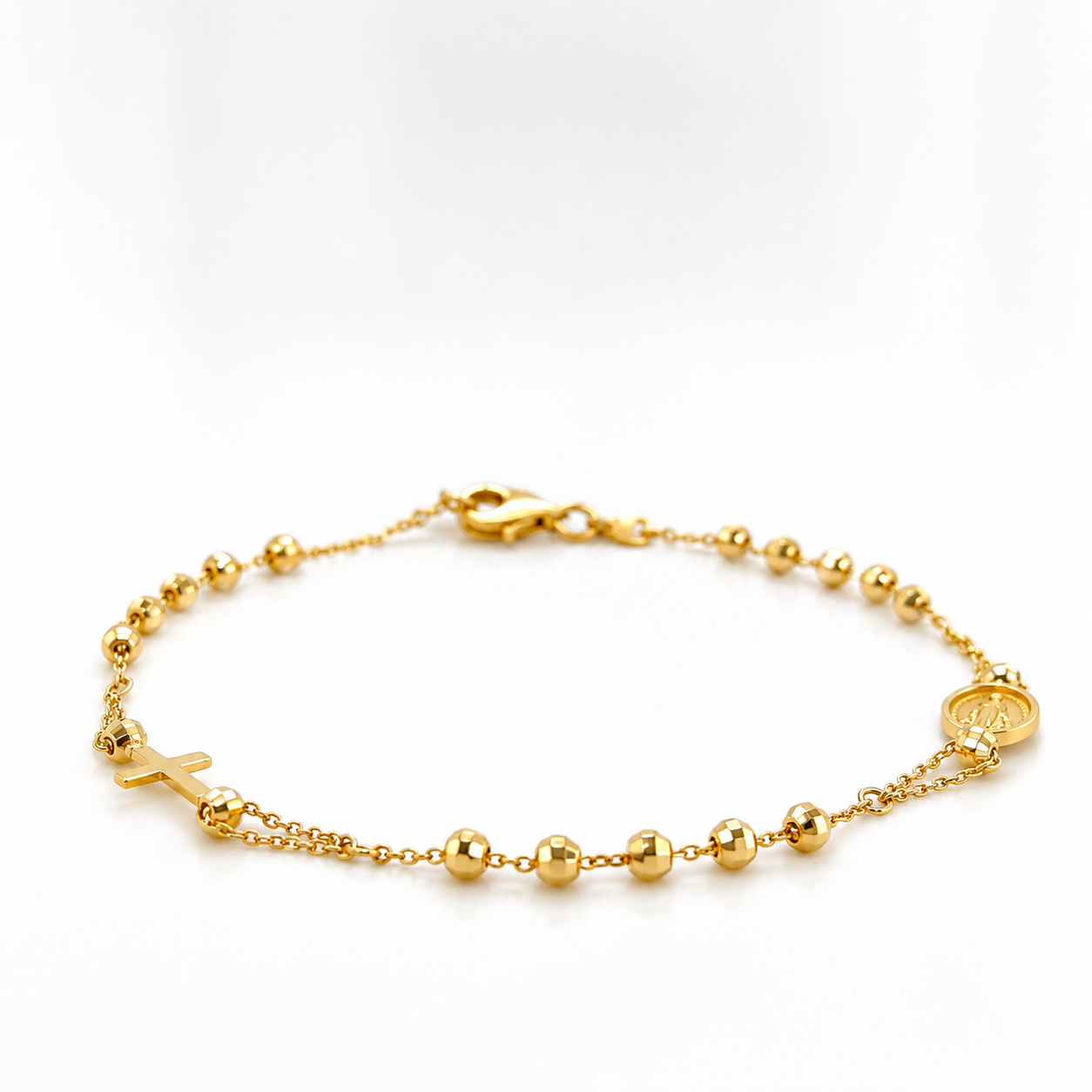 Feines Goldarmband 585 Gelbgold mit Mutter Maria und Kreuz