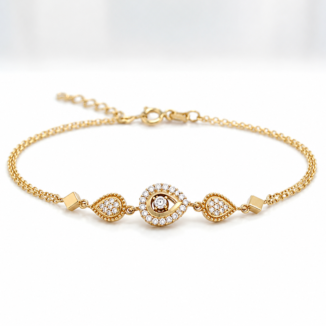 Zirkonia Armband 585 Gelbgold längenverstellbar 17 bis 19 cm