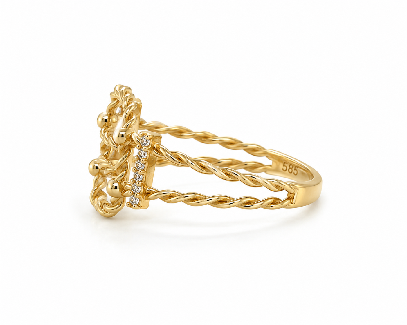 Goldring 585er Gelbgold mit verschlungenem Design und Zirkonia