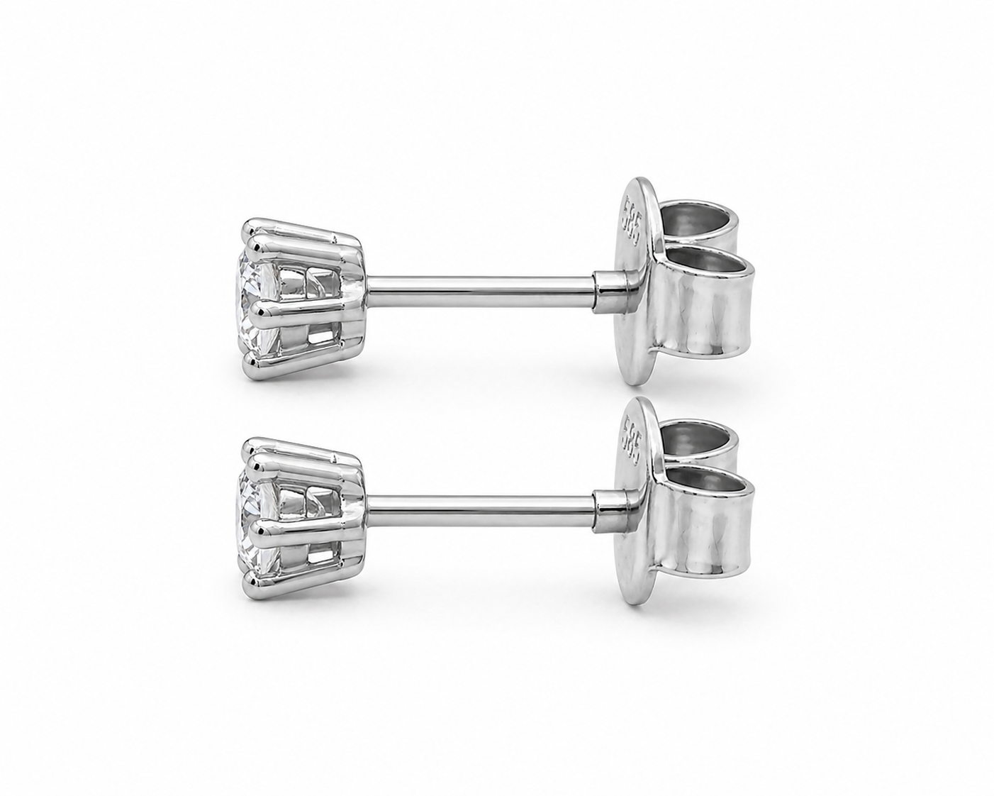 585 Weißgold Ohrstecker mit Zirkonia – 6er Krappenfassung (3 mm)