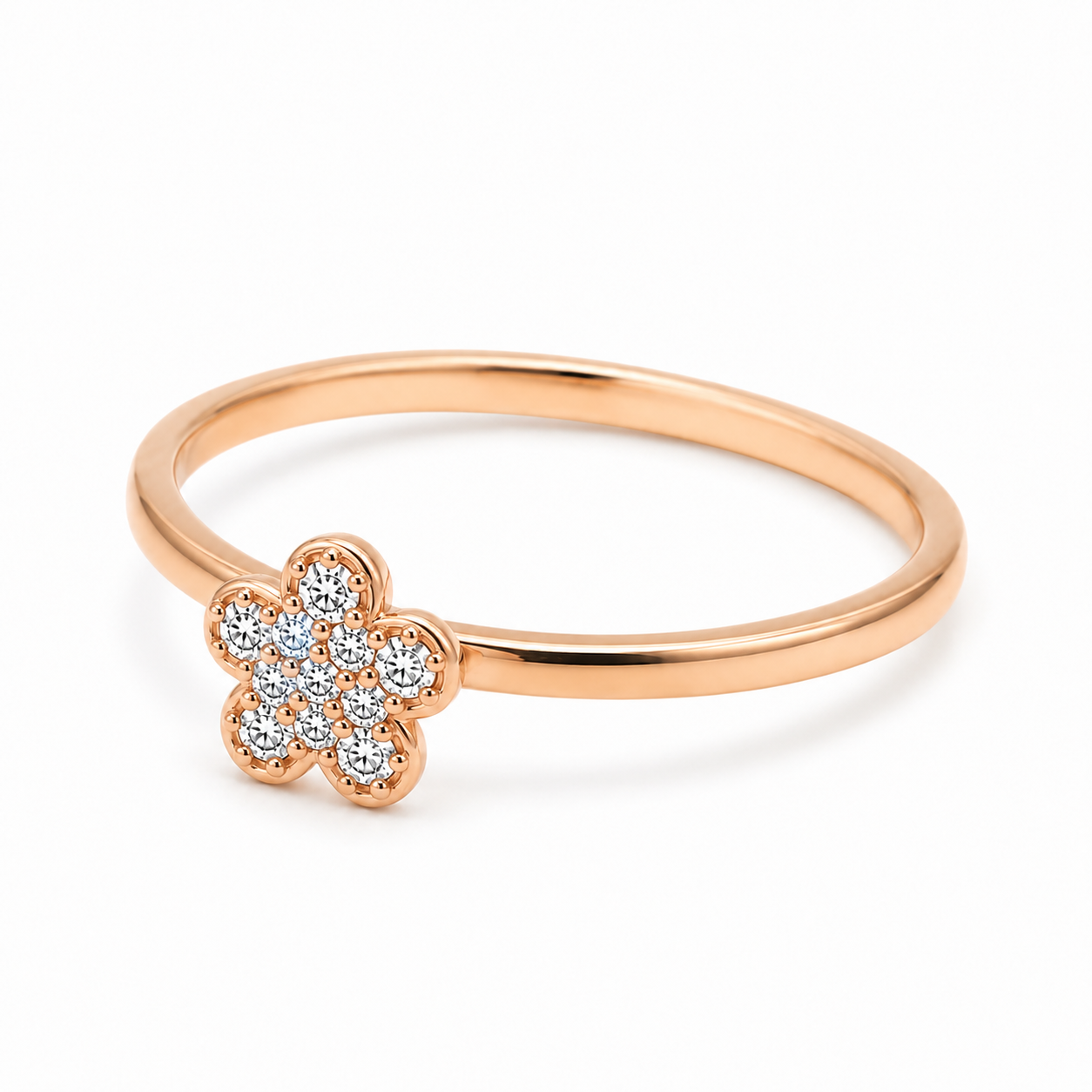 Filigraner Rotgold Ring mit Blumenmotiv und Zirkonia