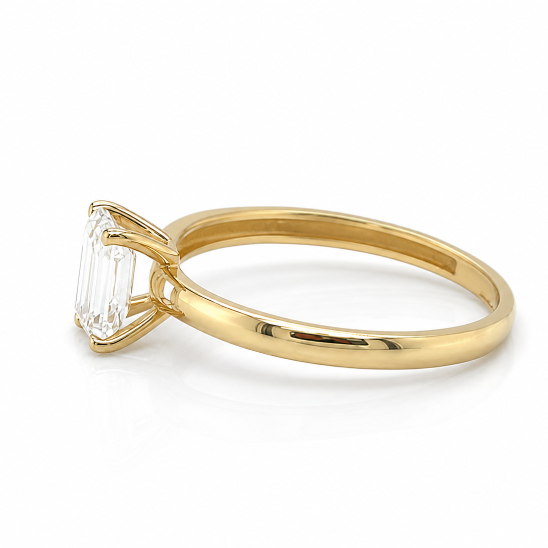 585 Gelbgold Solitärring mit Zirkonia – rechteckiger Stein (Größe 55)