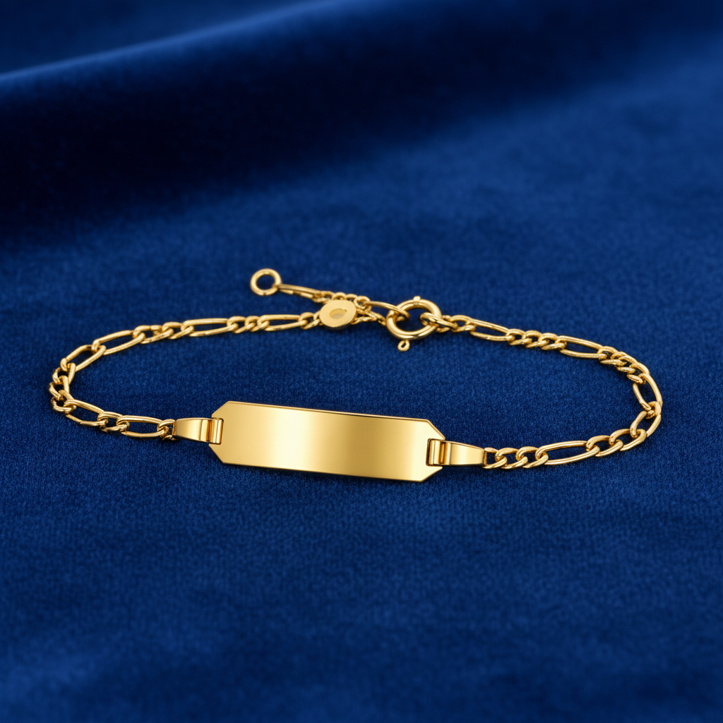 585 Gelbgold Kinderarmband Figaro mit Gravurplatte