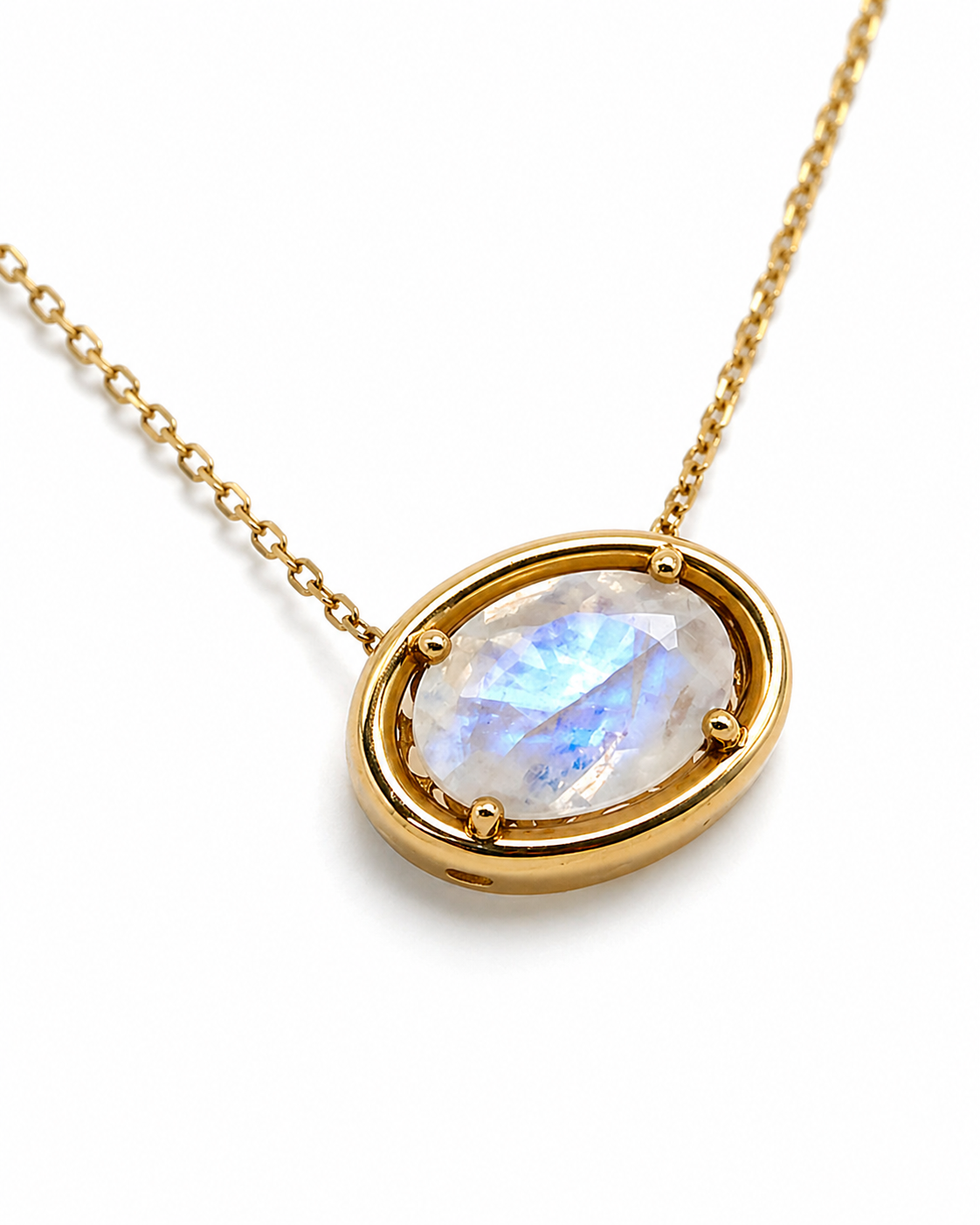 585 Gelbgold Kette mit Mondstein Anhänger – 1,57 ct – 42 cm
