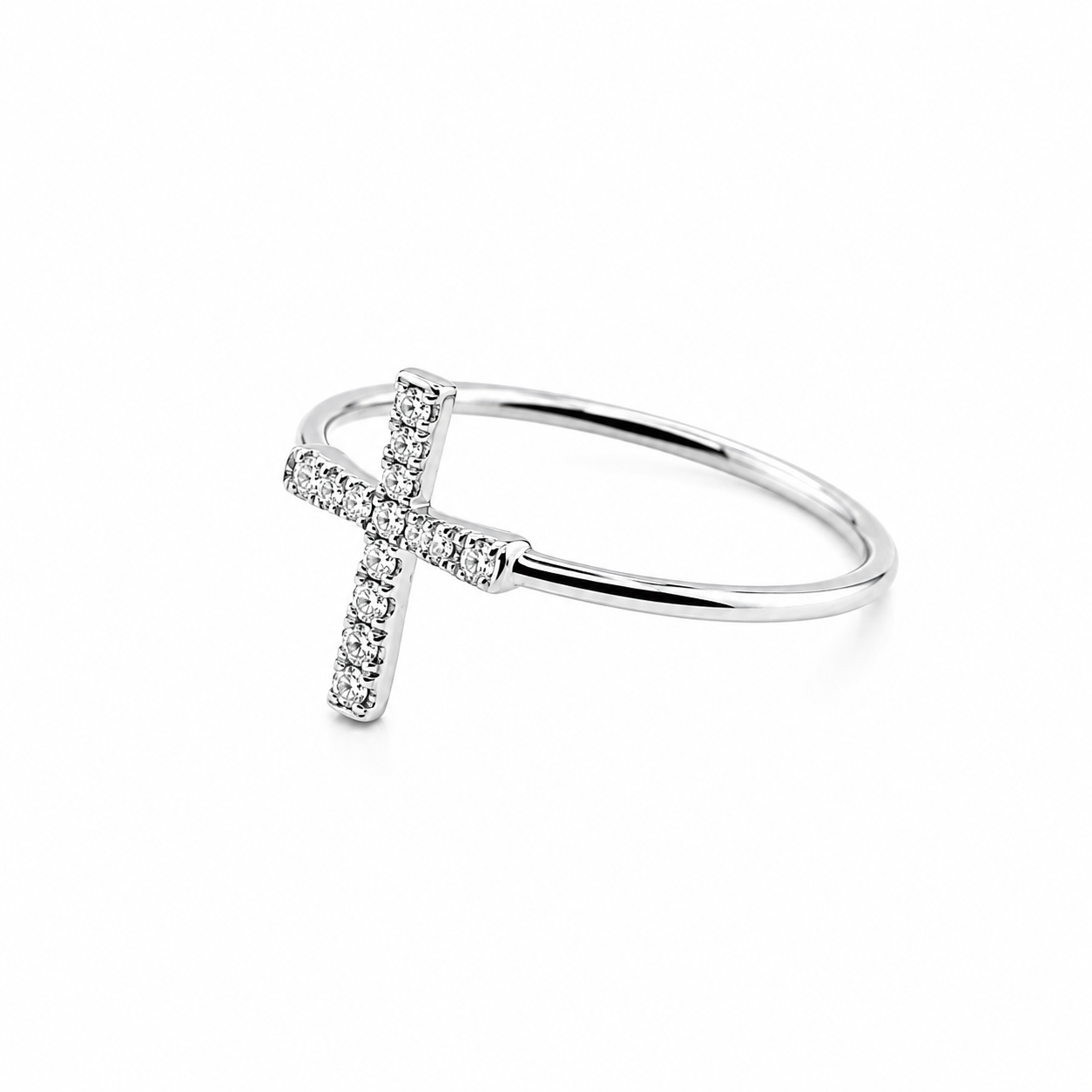 Eleganter Damenring 585 Weißgold mit Brillant Kreuz