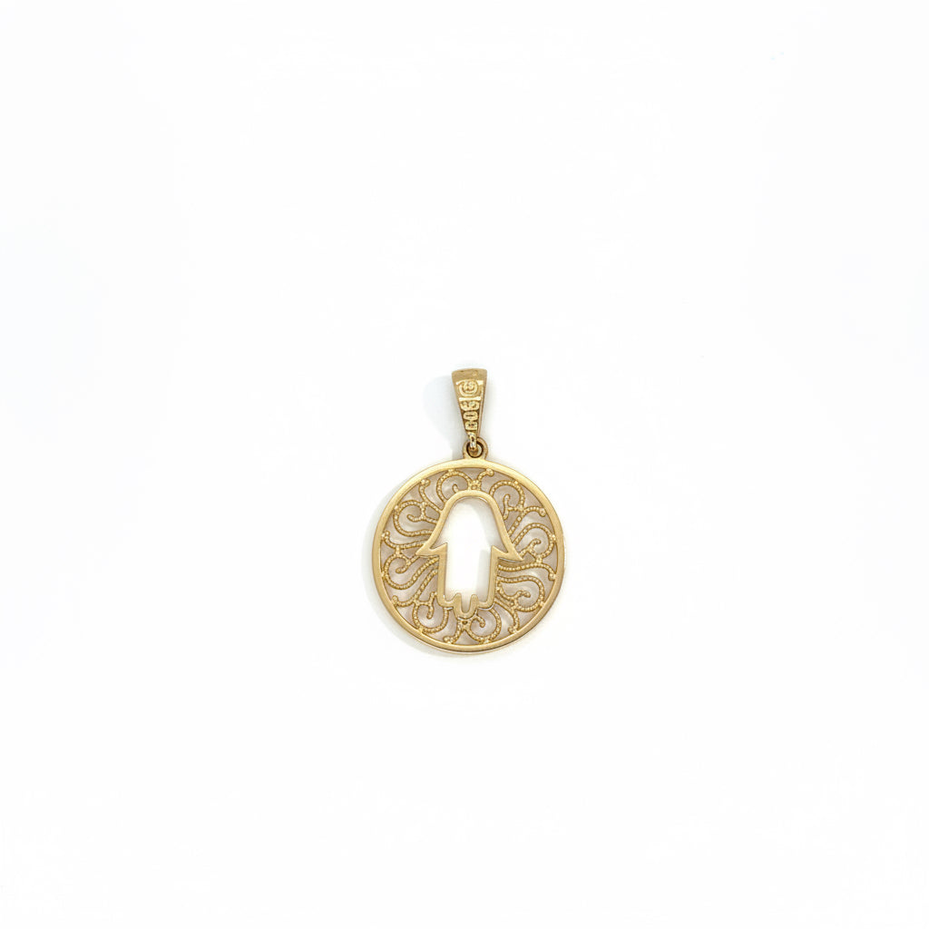 Anhänger 585 Gelbgold Fatima Hand rund – filigran (15 mm)
