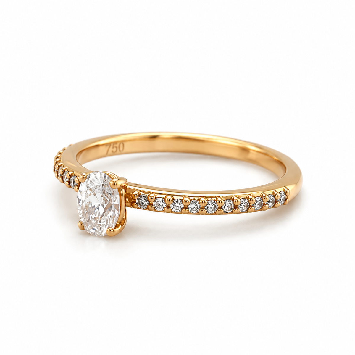 Ovaler Diamantring aus 750 Roségold mit Seitensteinen in W-SI Qualität