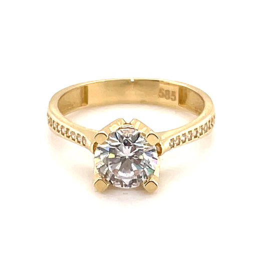 585-/Gelbgold Solitärring mit Zikonia