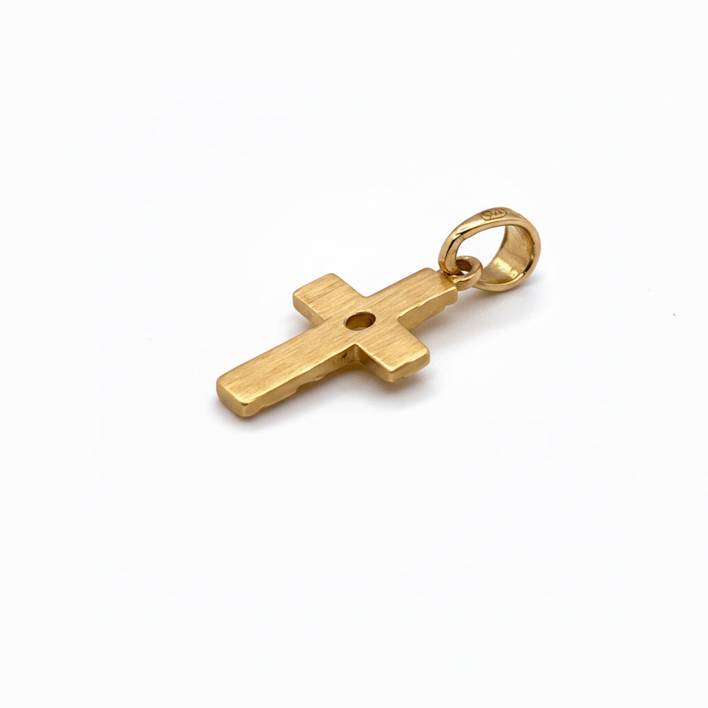 Gelbgold Kreuz Anhänger 585 – Rückseite mit matter Struktur