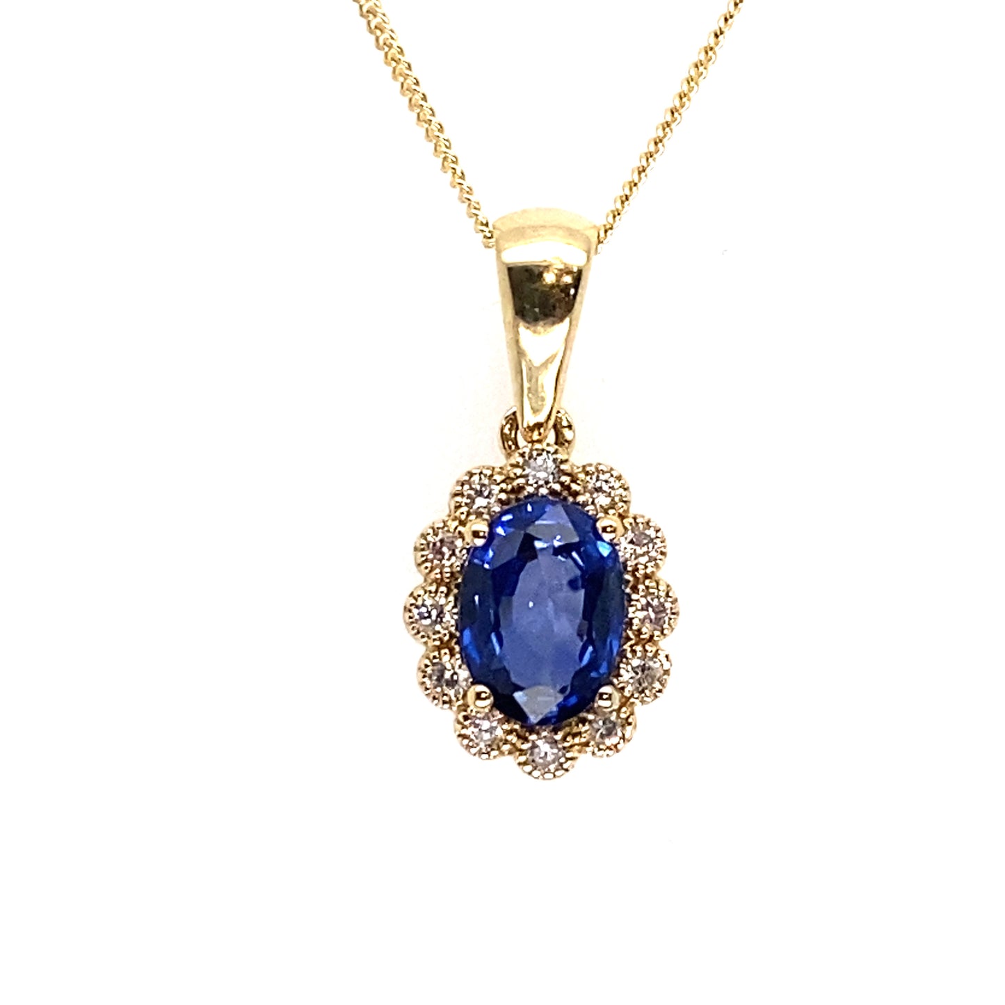Kette mit Saphir/Brillant Anhänger 585/-Gelbgold