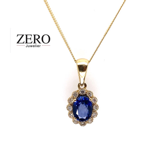 Kette mit Saphir/Brillant Anhänger 585/-Gelbgold