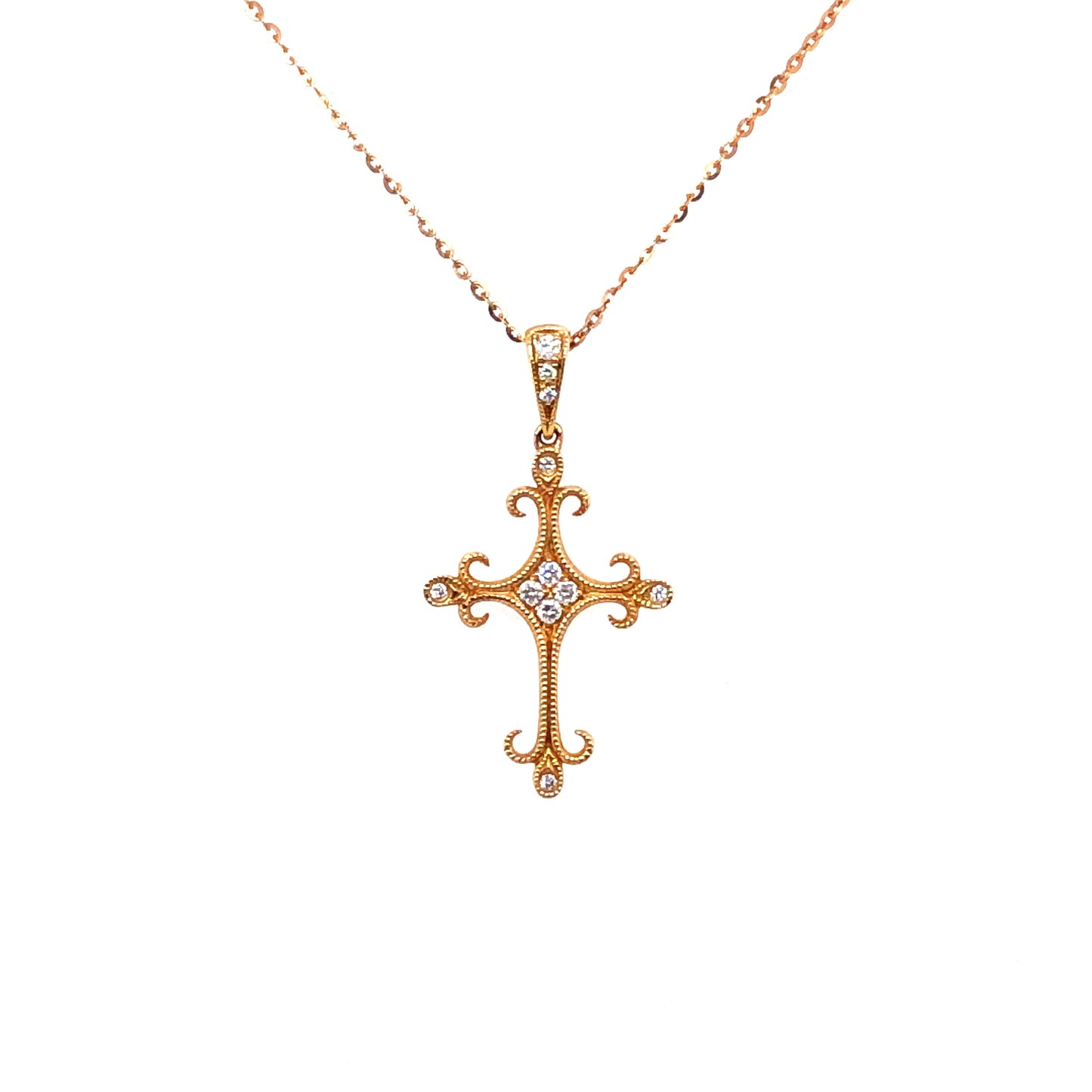 Kette 750/-Rotgold Kreuz mit Brillanten