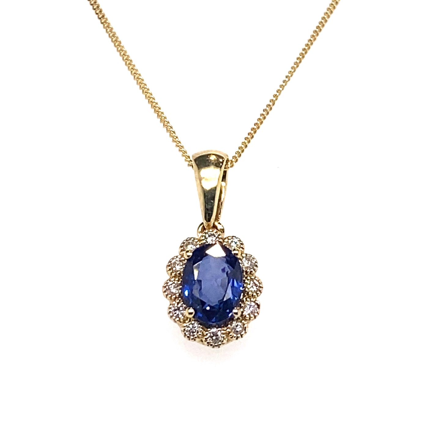Kette mit Saphir/Brillant Anhänger 585/-Gelbgold