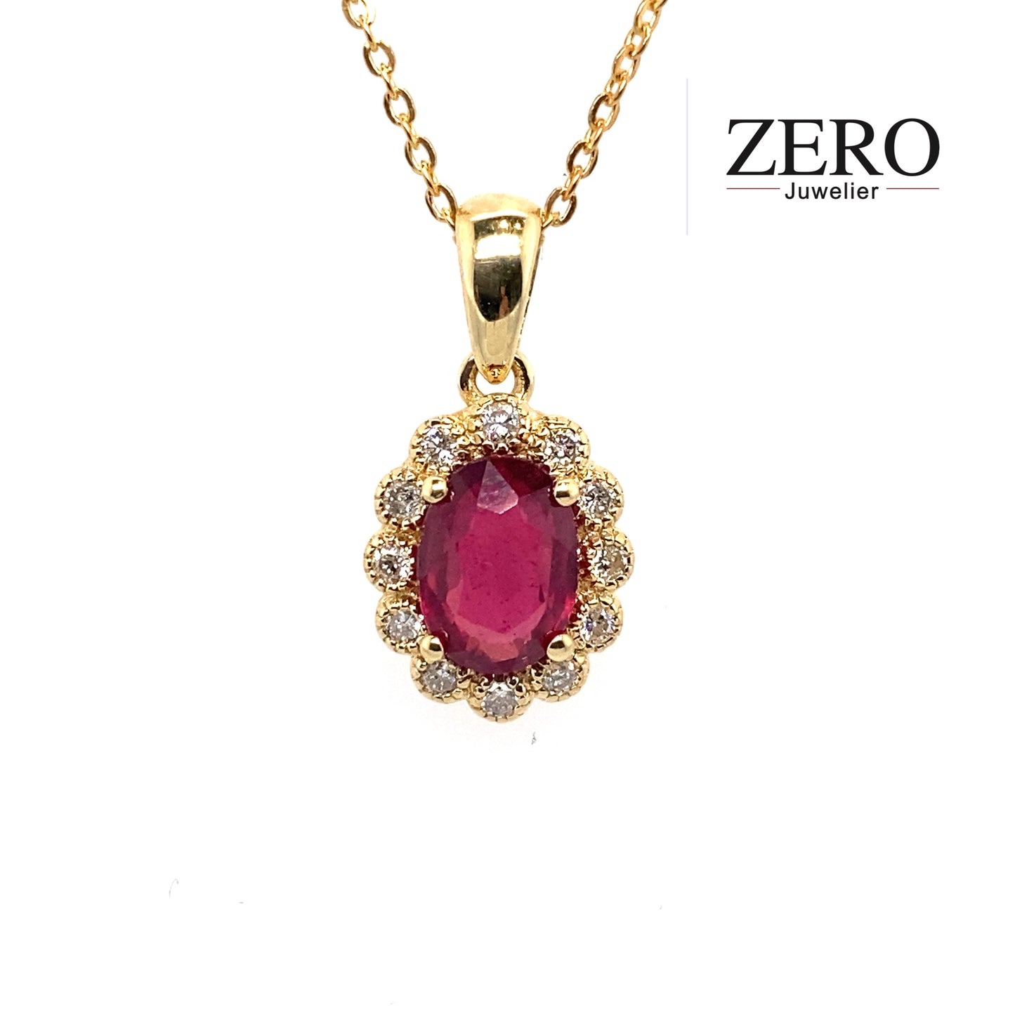 Kette mit Rubin/Brillant Anhänger 585/-Gelbgold