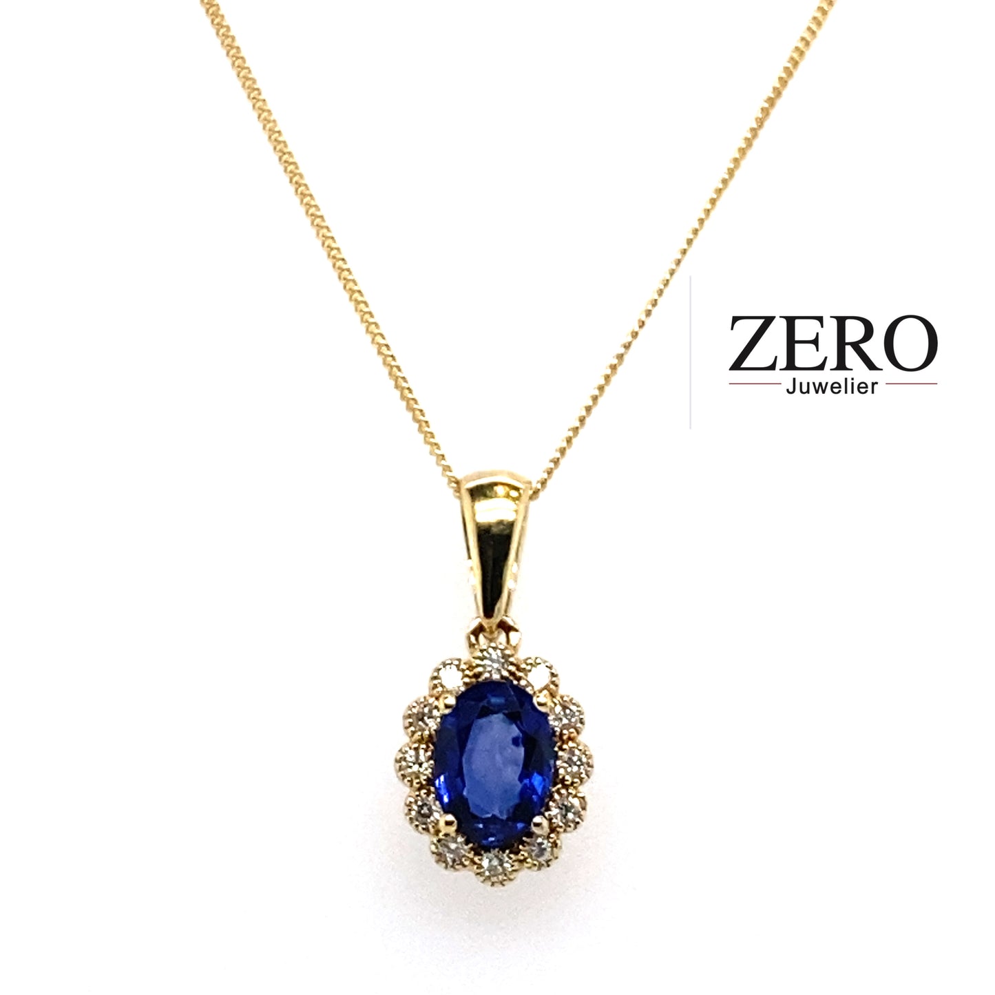 Kette mit Saphir/Brillant Anhänger 585/-Gelbgold