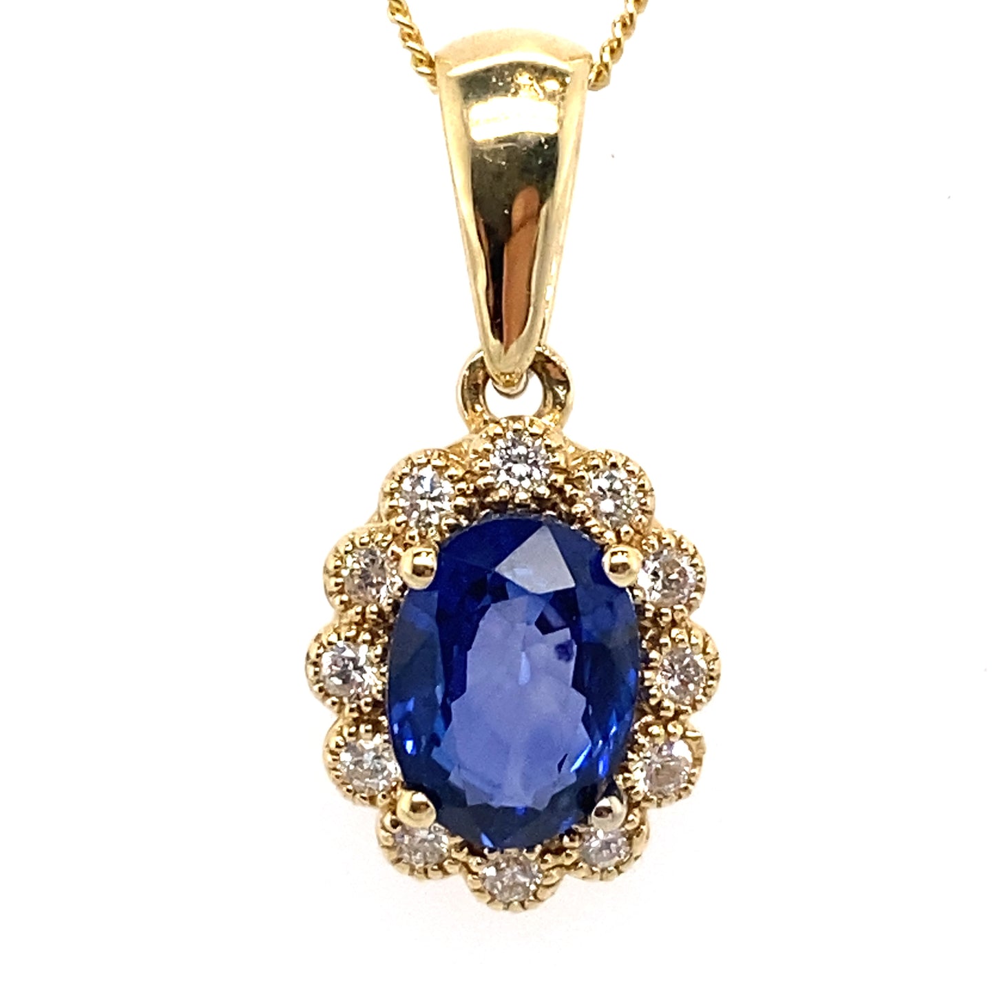 Kette mit Saphir/Brillant Anhänger 585/-Gelbgold