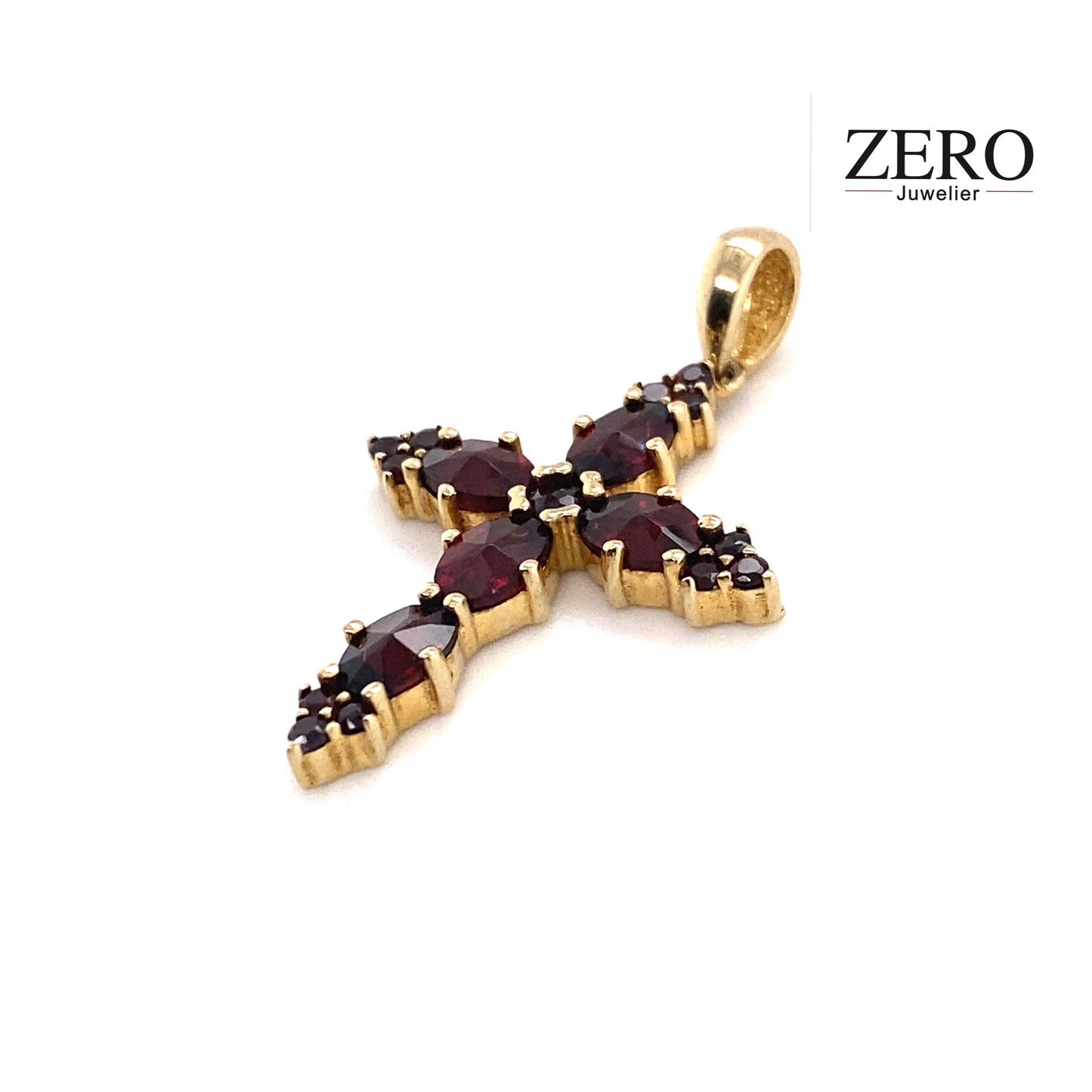 Kreuz Anhänger 585/-Gelbgold Granat