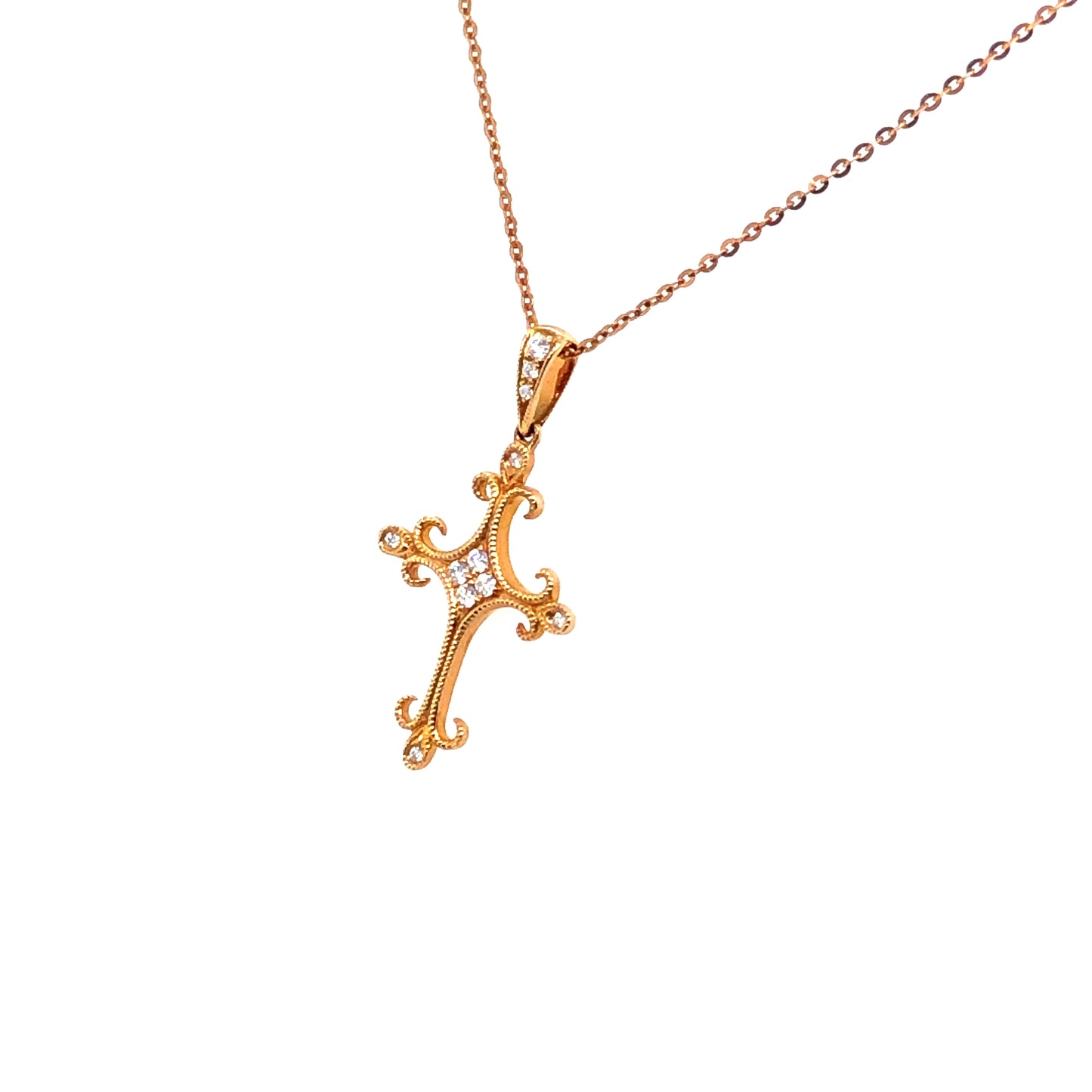 Kette 750/-Rotgold Kreuz mit Brillanten