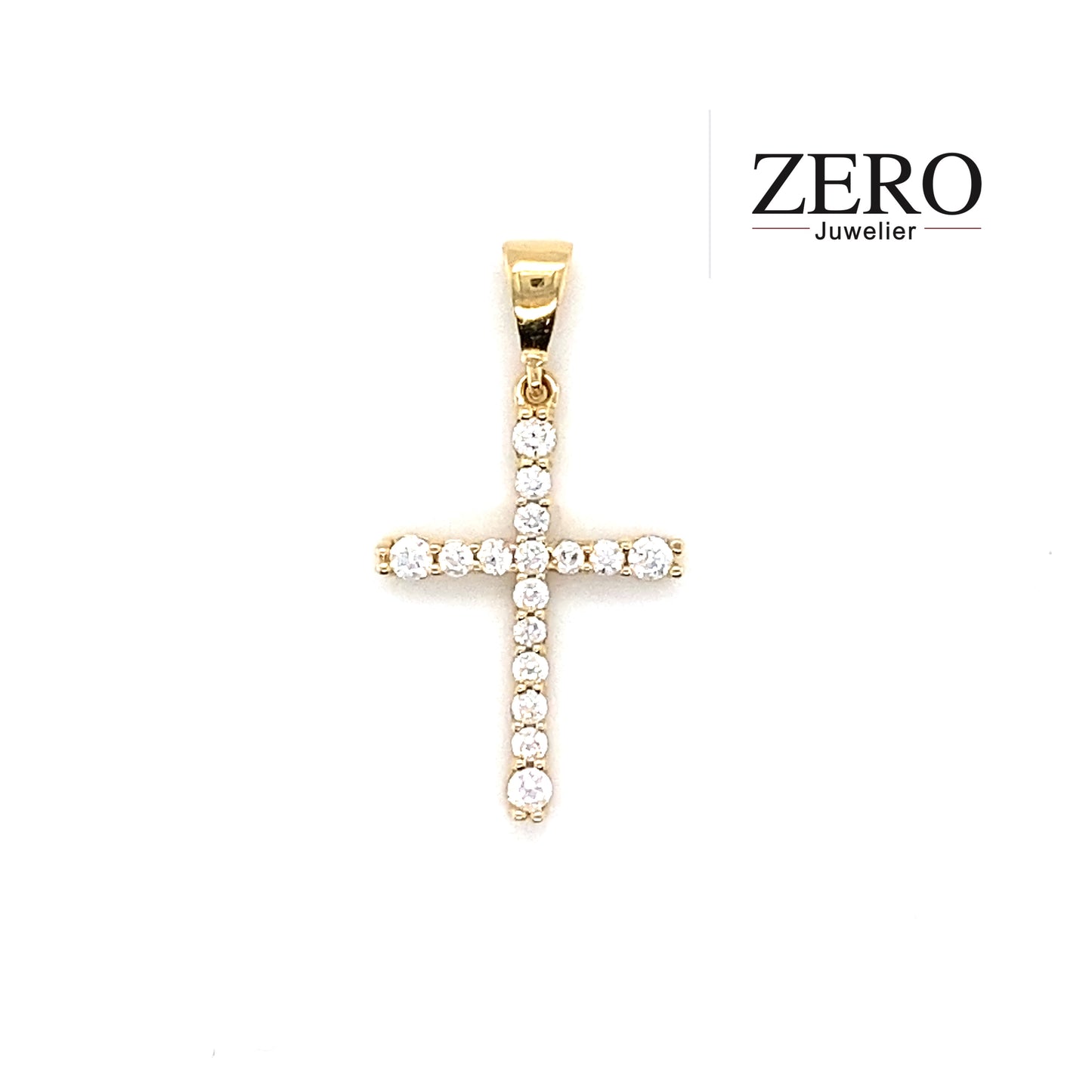 Kreuz Anhänger 585/-Gelbgold Zirkonia