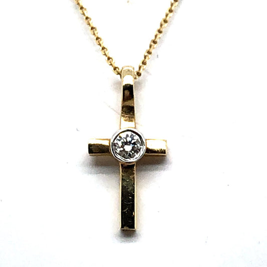 Kette 585/-Gelbgold Kreuz mit Brillant