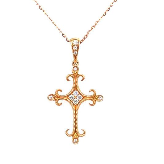 Kette 750/-Rotgold Kreuz mit Brillanten