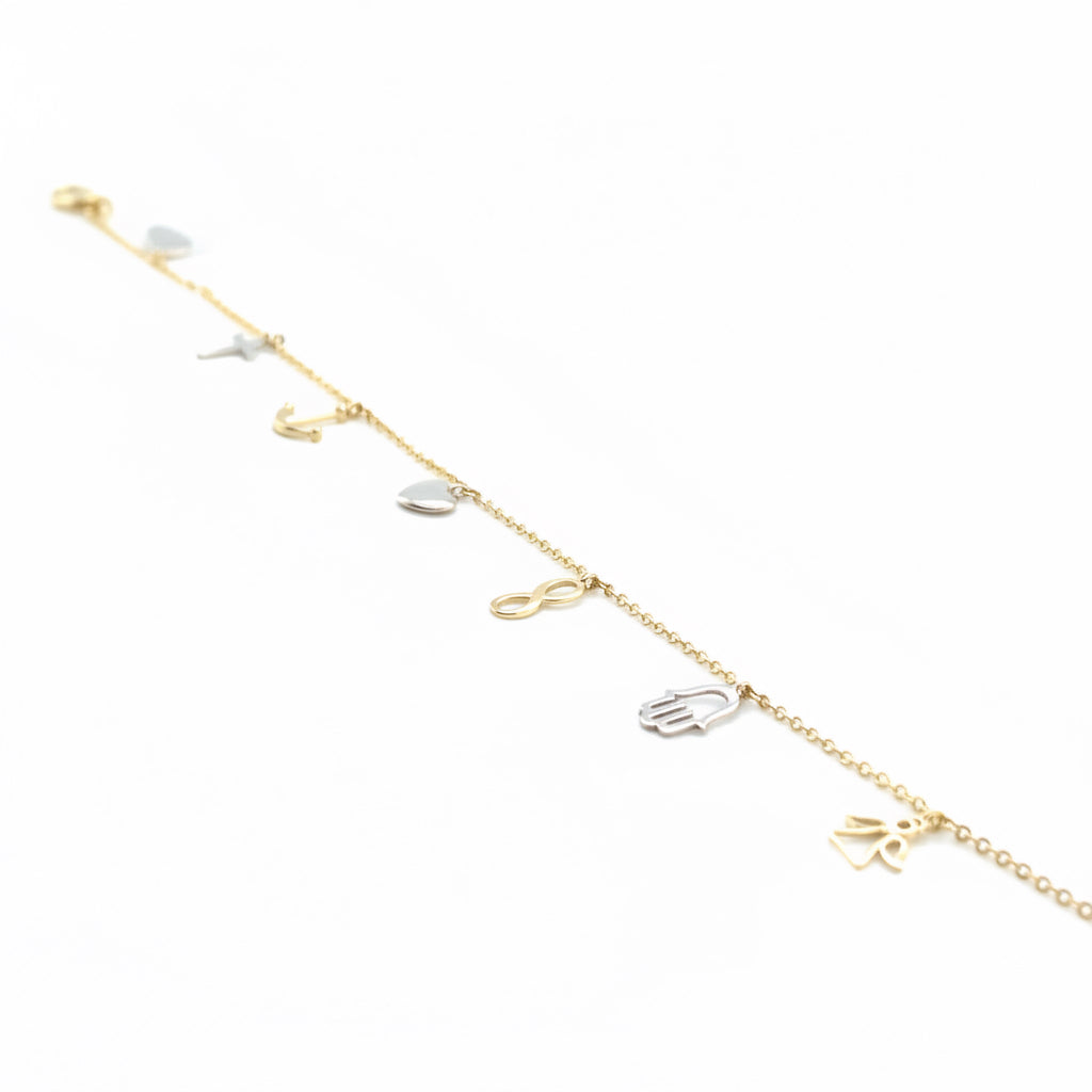 Symbolanhänger Kreuz Anker Herz Unendlichkeit Engel – Bettelarmband 585 Gold