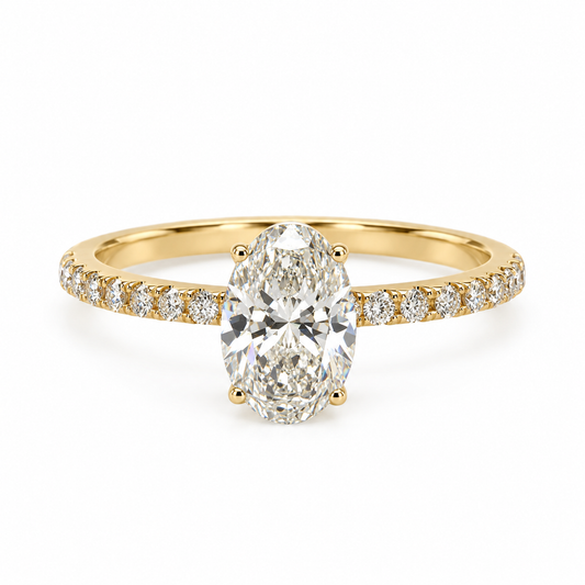 Verlobungsring 585 Gelbgold mit Labordiamant Oval seitlichem Steinbesatz