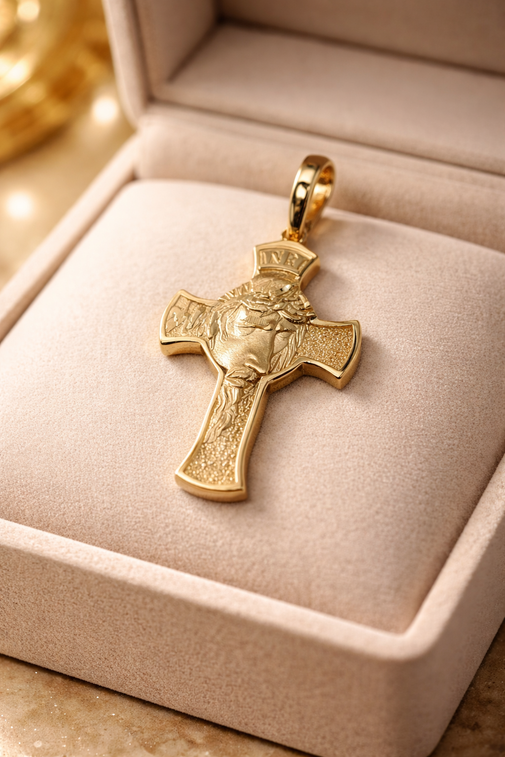585 Gelbgold Kreuzanhänger mit Christusmotiv