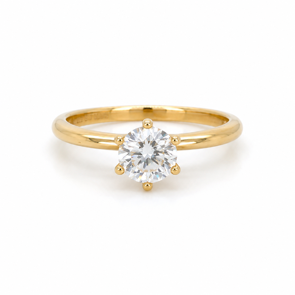 Zirkonia Ring aus 585 Gelbgold mit rundem Stein in Frontansicht
