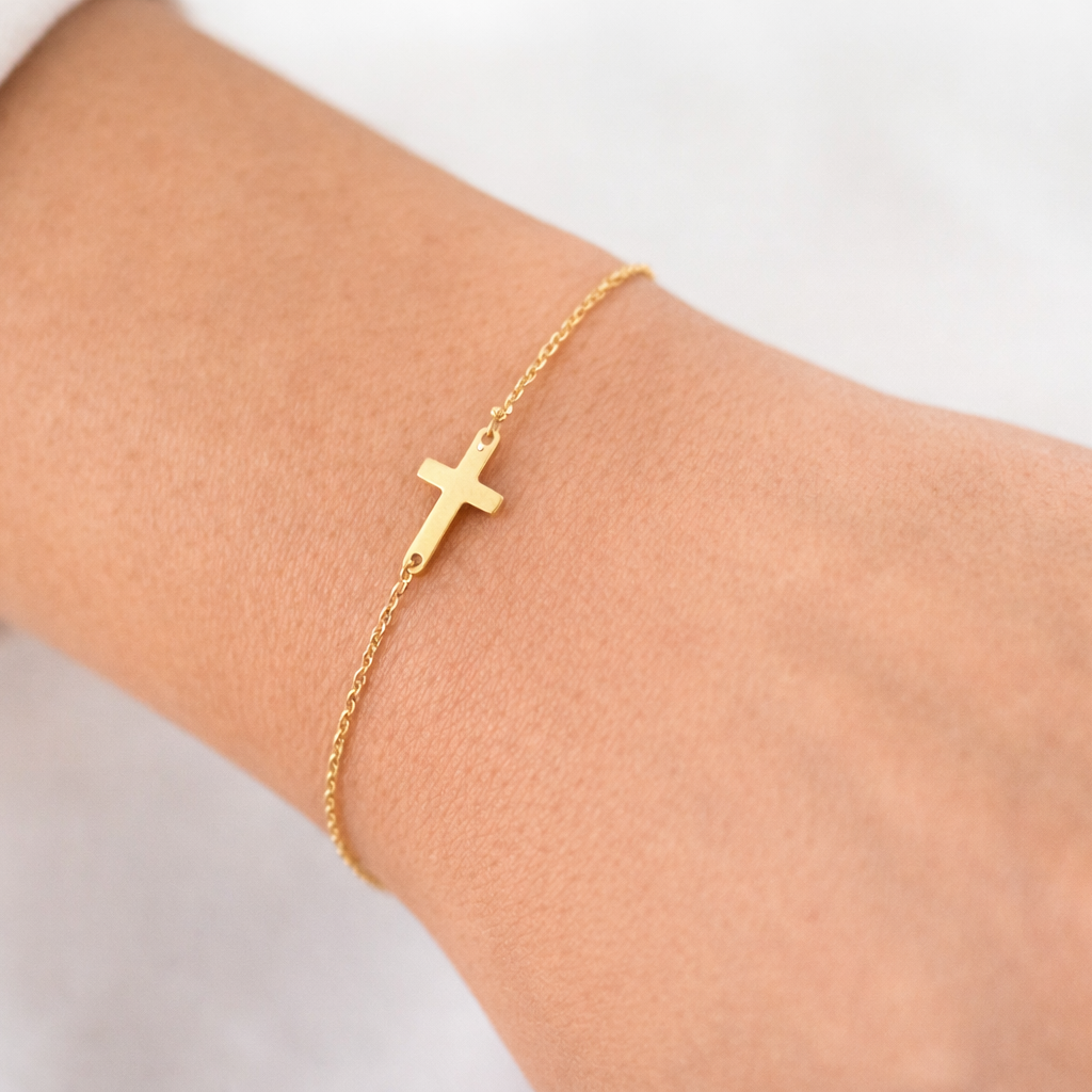 585 Gelbgold Armband Kreuz filigran 15,5 / 17,5 cm