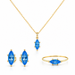 Schmuckset aus 585 Gelbgold mit blauem Zirkonia in Navetteform