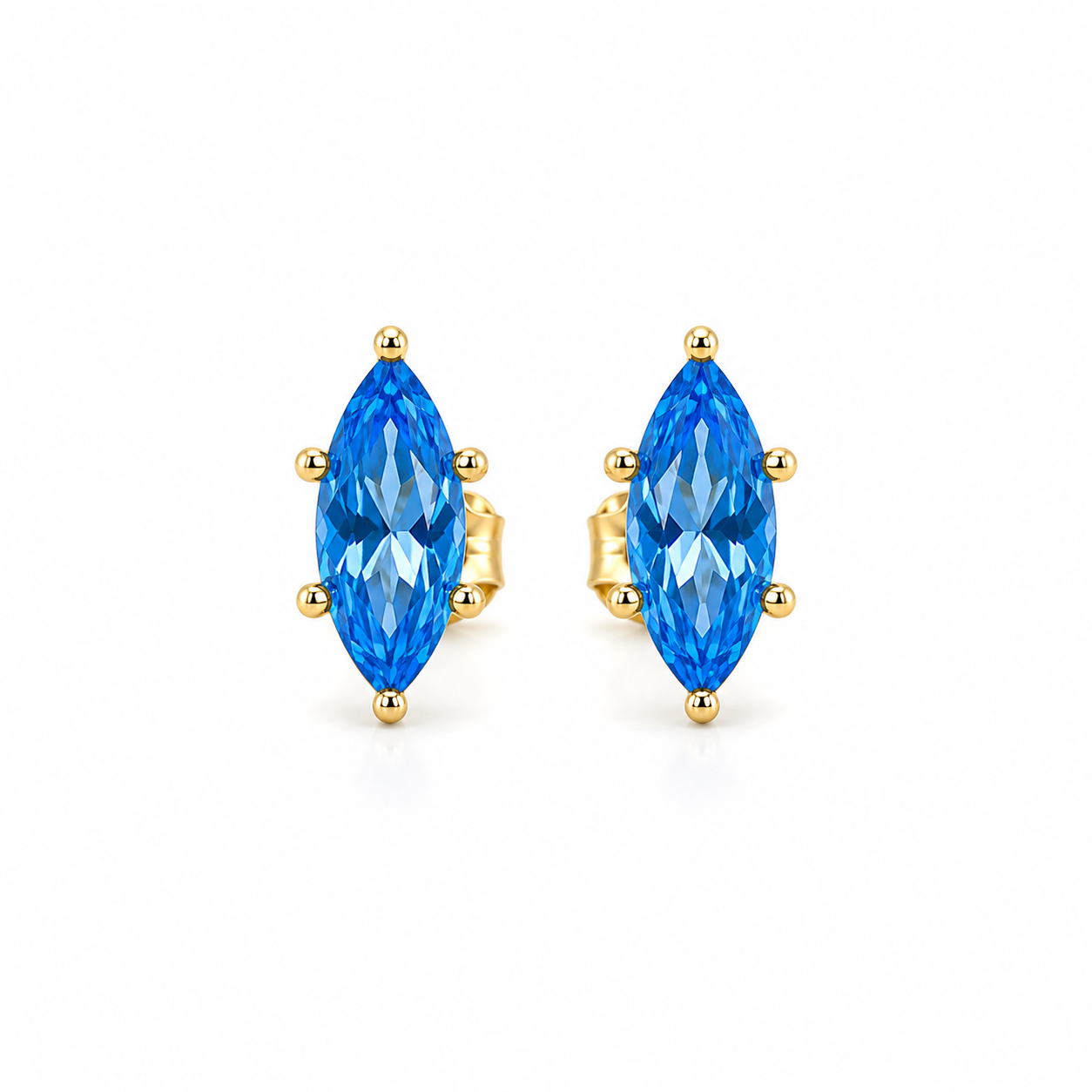 Ohrstecker aus 585 Gelbgold mit blauem Zirkonia in Marquiseform