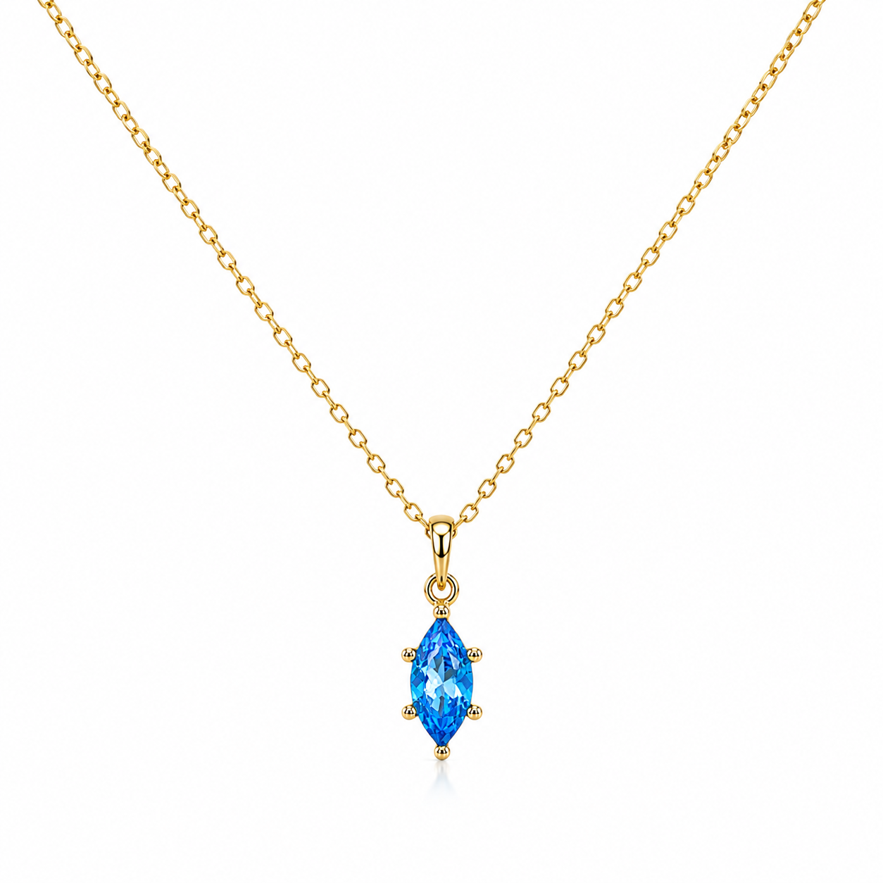 42 cm Goldkette mit blauem Zirkonia Anhänger in Navetteform