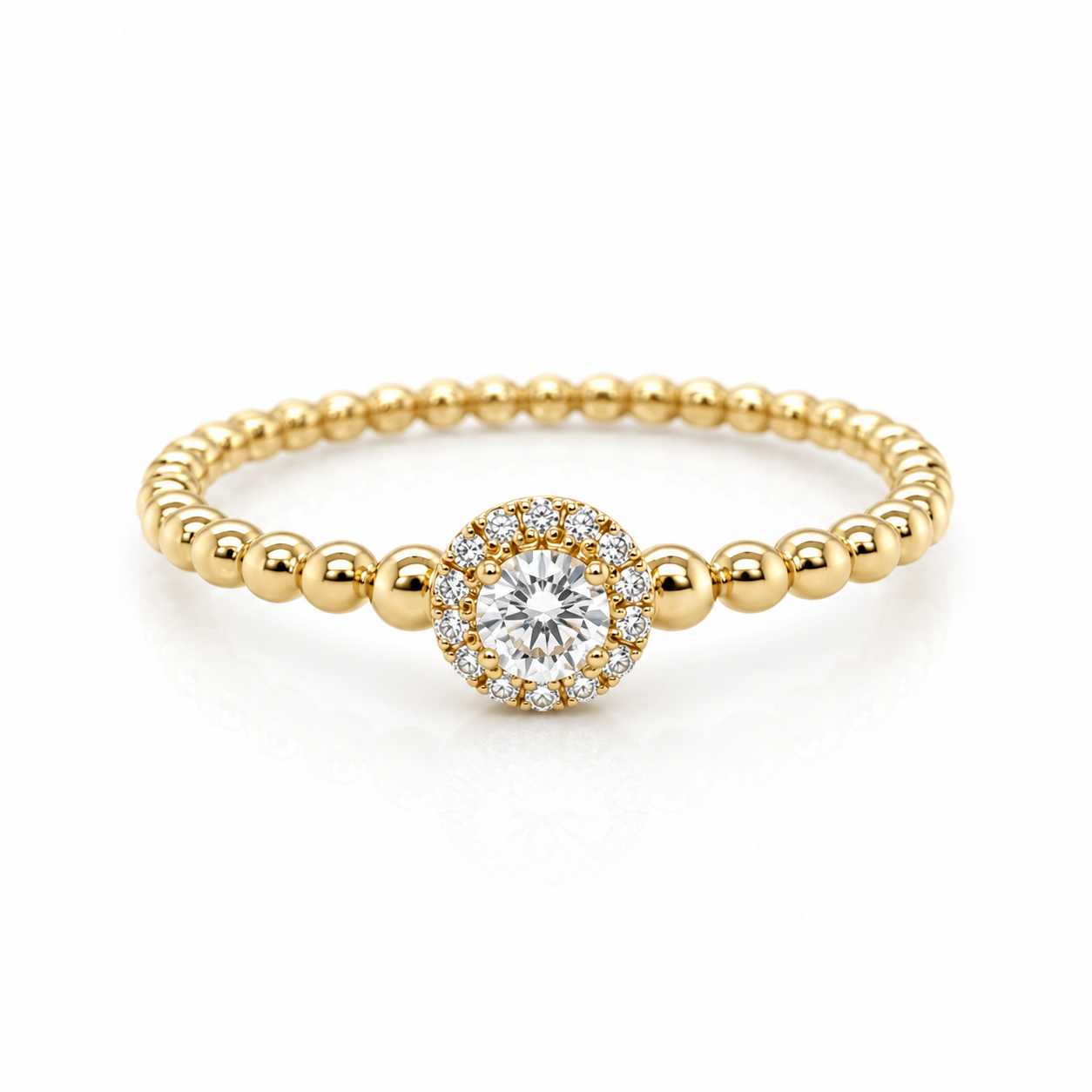 Brillantring aus 585 Gelbgold mit Kugelschiene und Diamantkranz