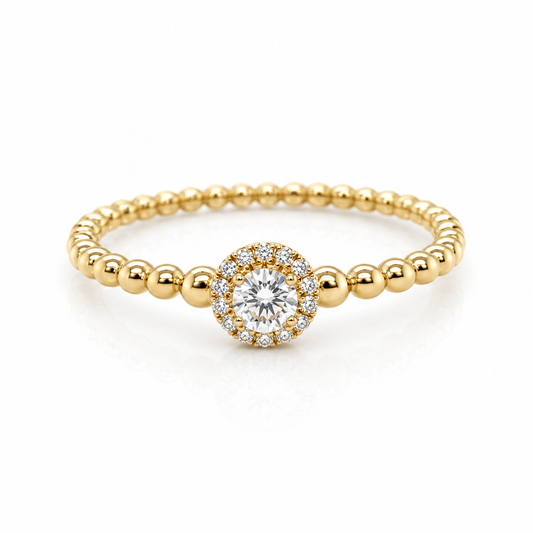 Brillantring aus 585 Gelbgold mit Kugelschiene und Diamantkranz