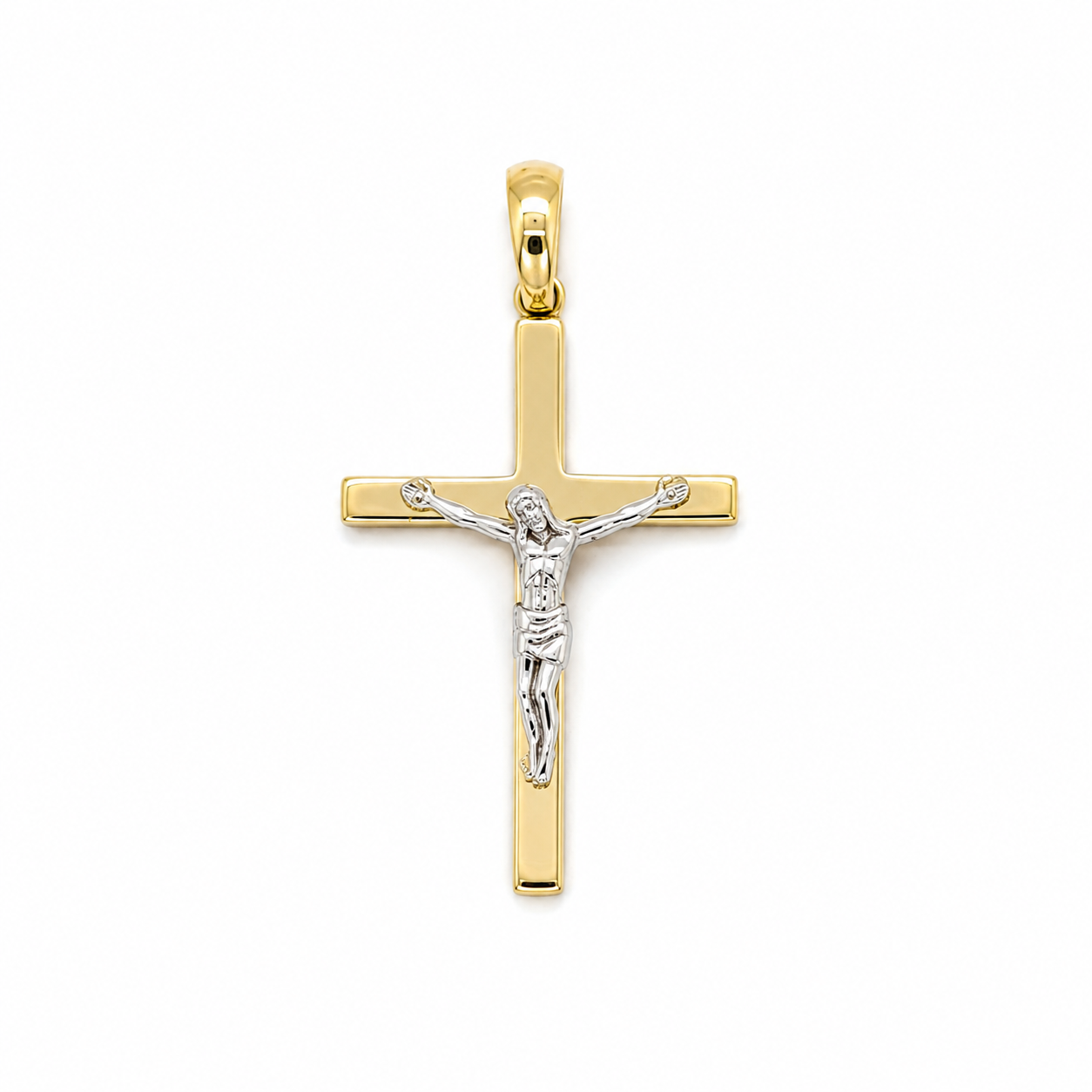 Kreuzanhänger aus 585 Gelbgold mit Weißgold Korpus