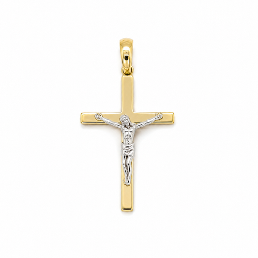 Kreuzanhänger aus 585 Gelbgold mit Weißgold Korpus
