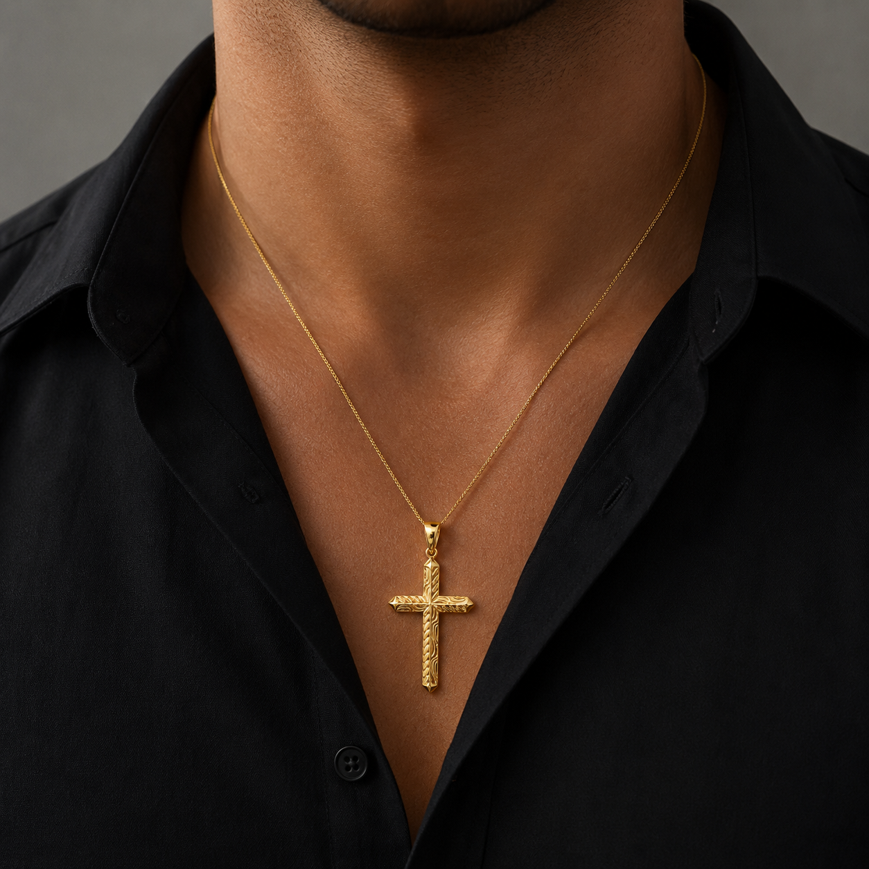 Goldkreuz Anhänger 585 Gelbgold mit ornamentiertem Muster