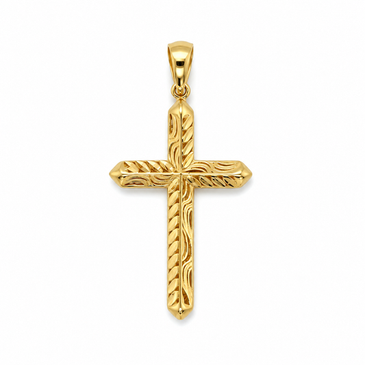 Kreuzanhänger aus 585 Gelbgold mit gemusterter Oberfläche