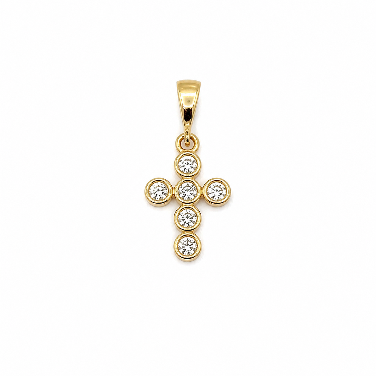 Kleiner Gold Kreuz Anhänger mit funkelnden Zirkonia Steinen