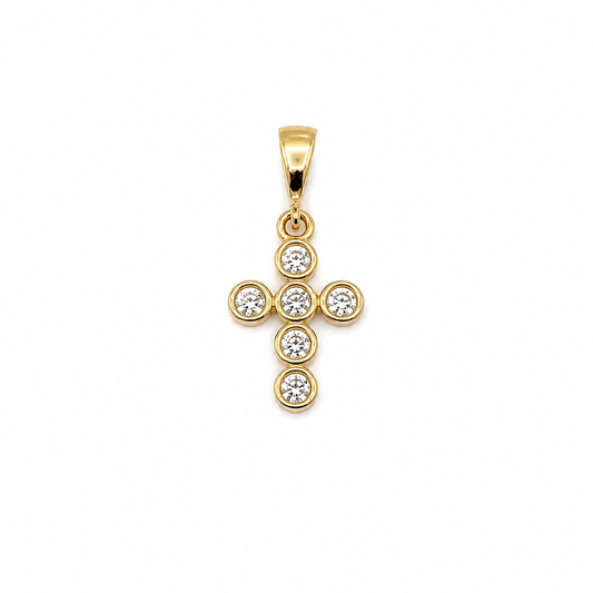 Kleiner Gold Kreuz Anhänger mit funkelnden Zirkonia Steinen