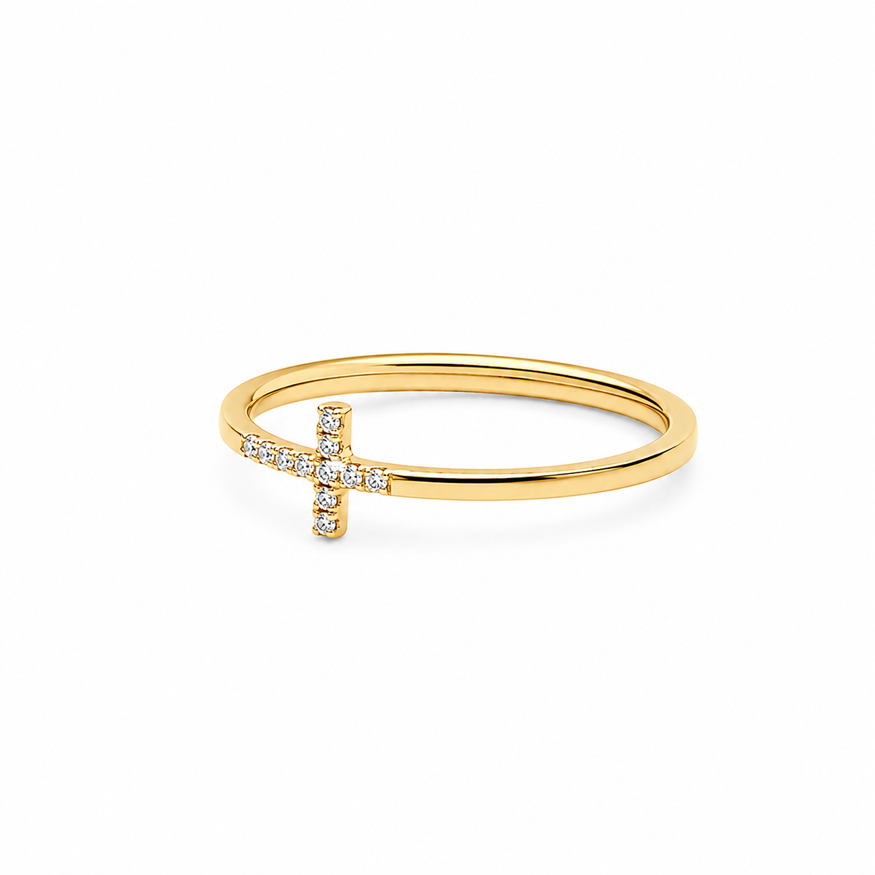 Eleganter Kreuzring mit Brillanten in Seitenansicht