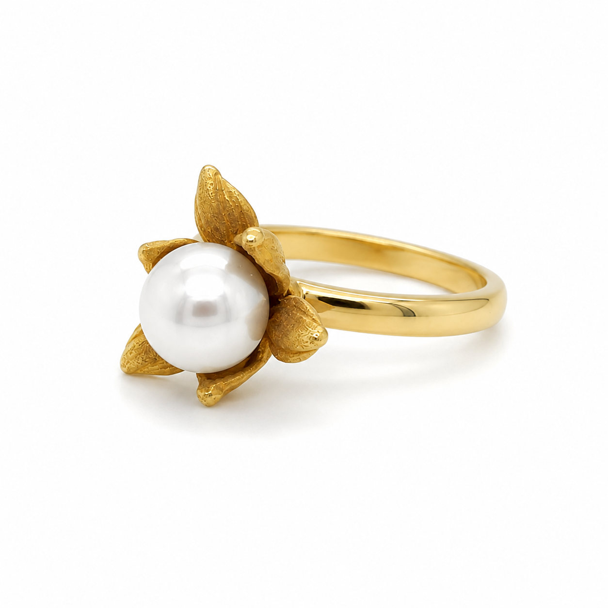 Perlenring 585 Gelbgold in Seitenansicht